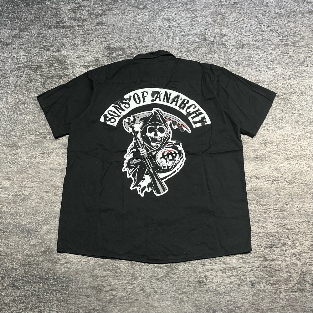 Sons Of Anarchy Button Mechanic Shirt Mens XL Black Grim Reaper Biker Motorcycle